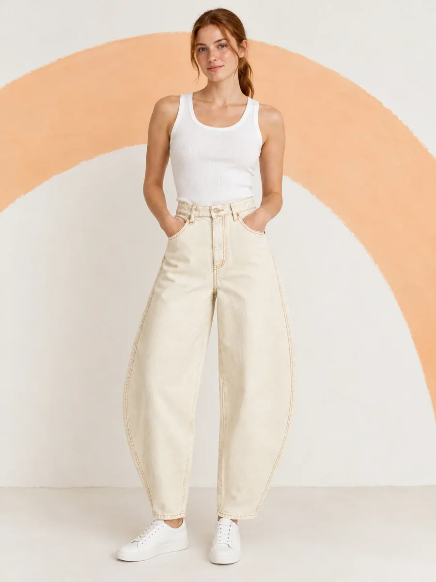 Apricot-stitch Barrel, worn, front view