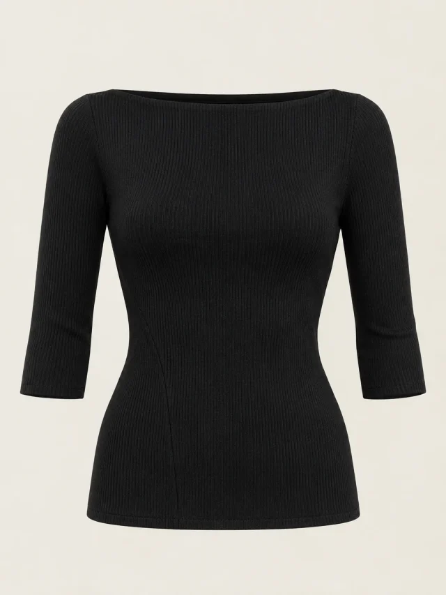 Boat-neck Rib Top, flat product photo