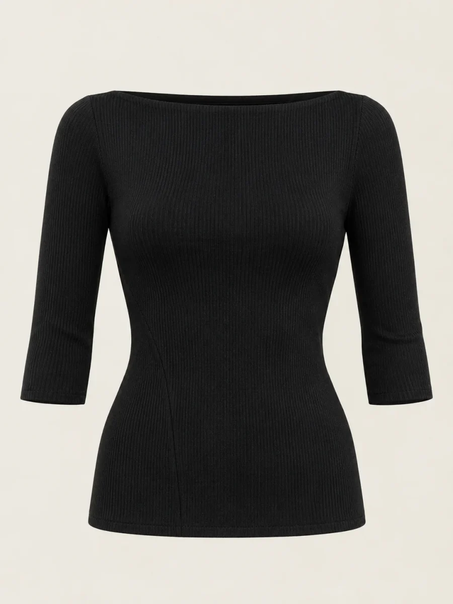 Boat-neck Rib Top, flat product photo