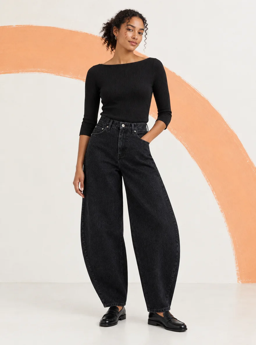 Boat-neck Rib Top, worn