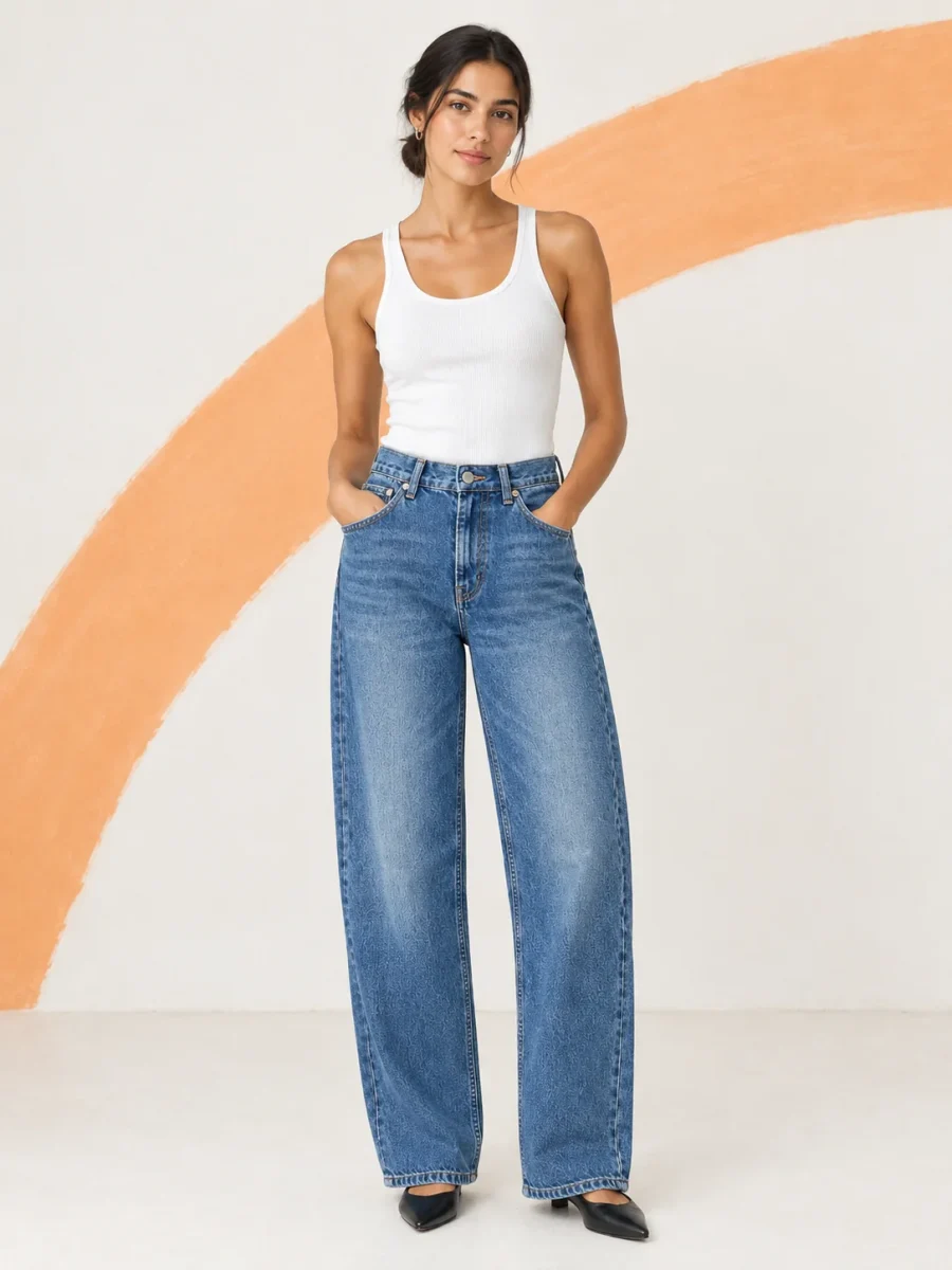 Brace Jean, worn, front view