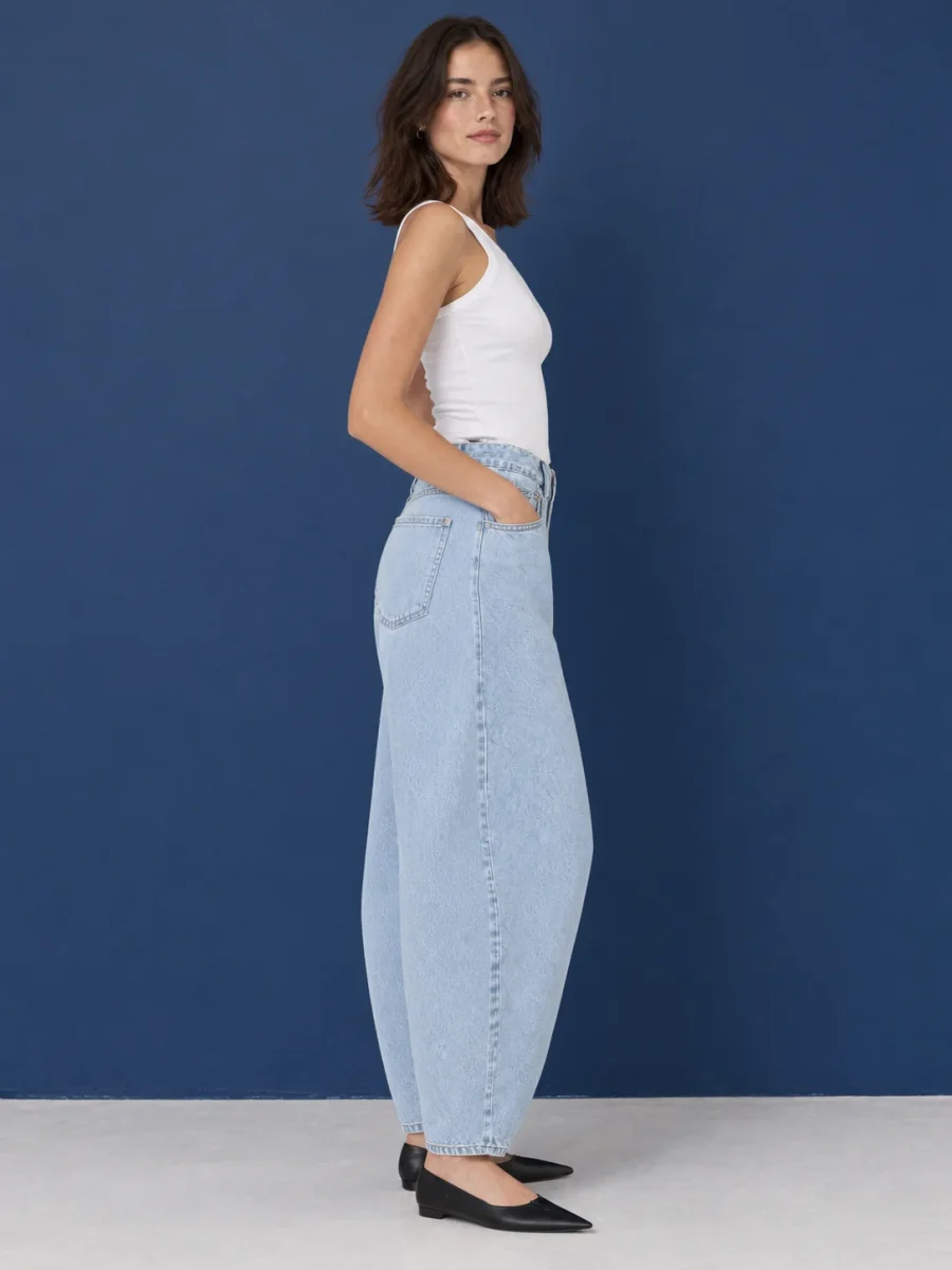 Cropped Arc Jean, worn, side profile showing the arc