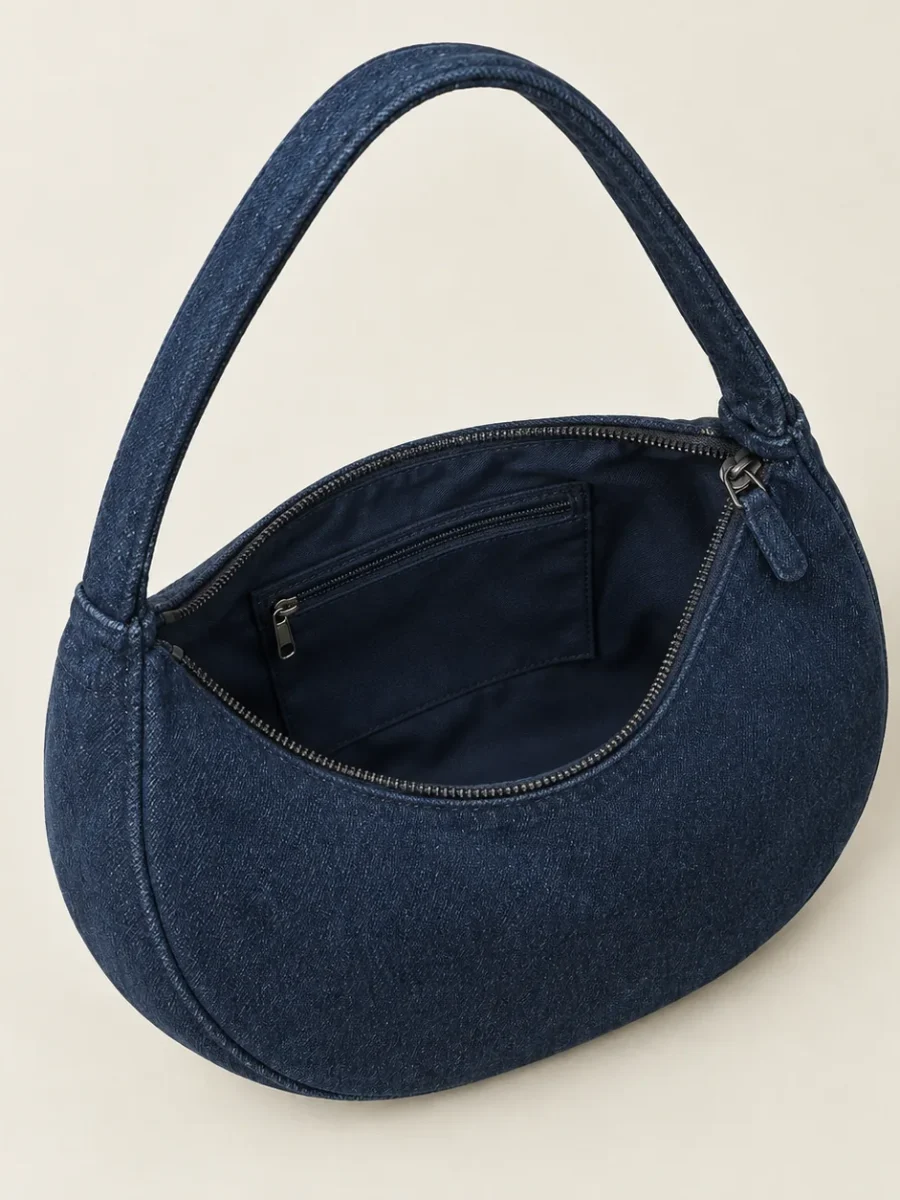 Denim Crescent Bag, detail