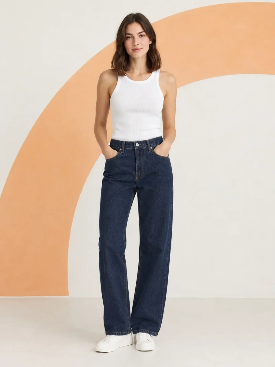 Hairline Arc Jean, worn, front view