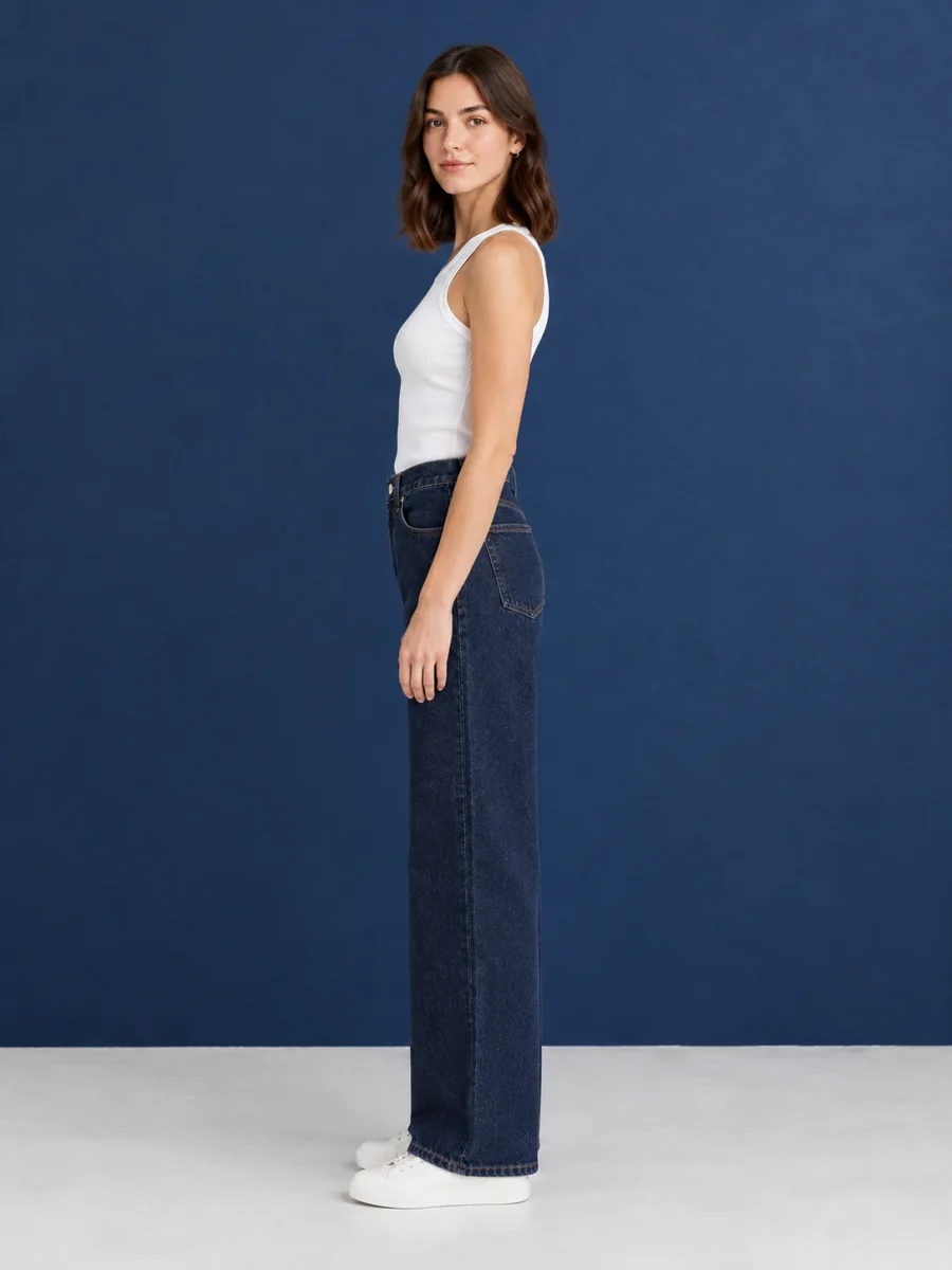 Hairline Arc Jean, worn, side profile showing the arc
