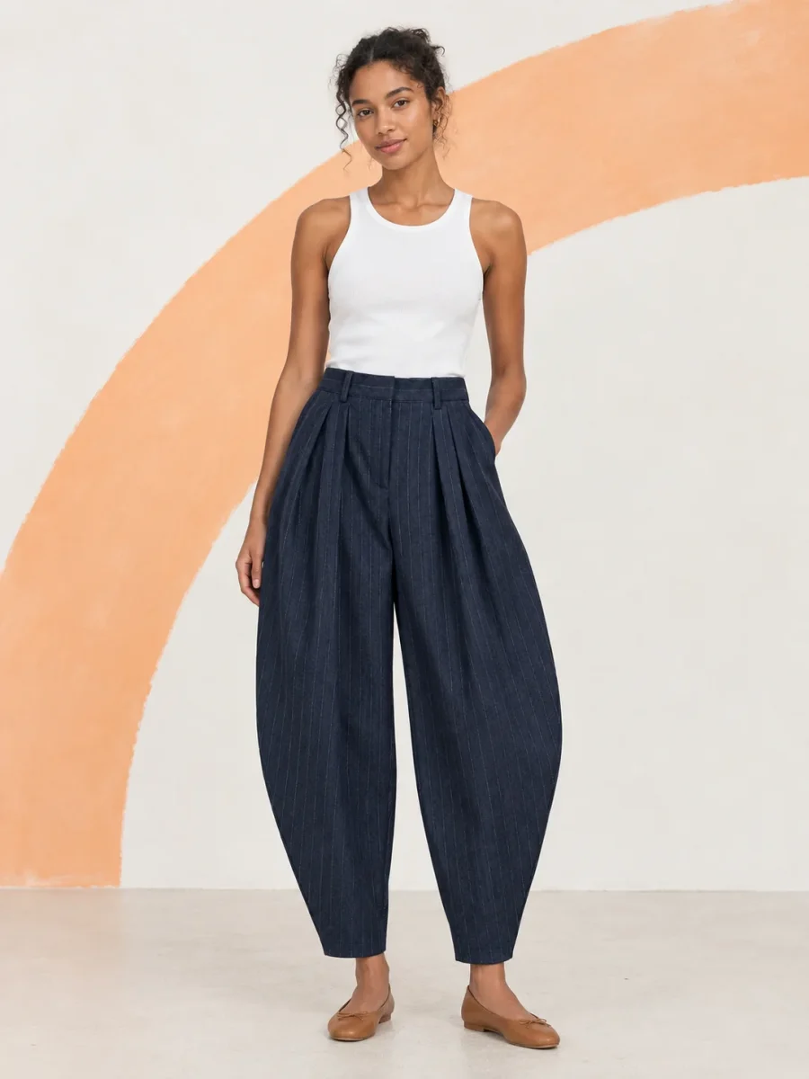 Pinstripe Arc Trouser, worn, front view