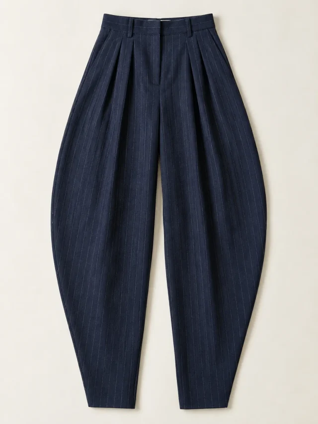 Pinstripe Arc Trouser, flat product photo