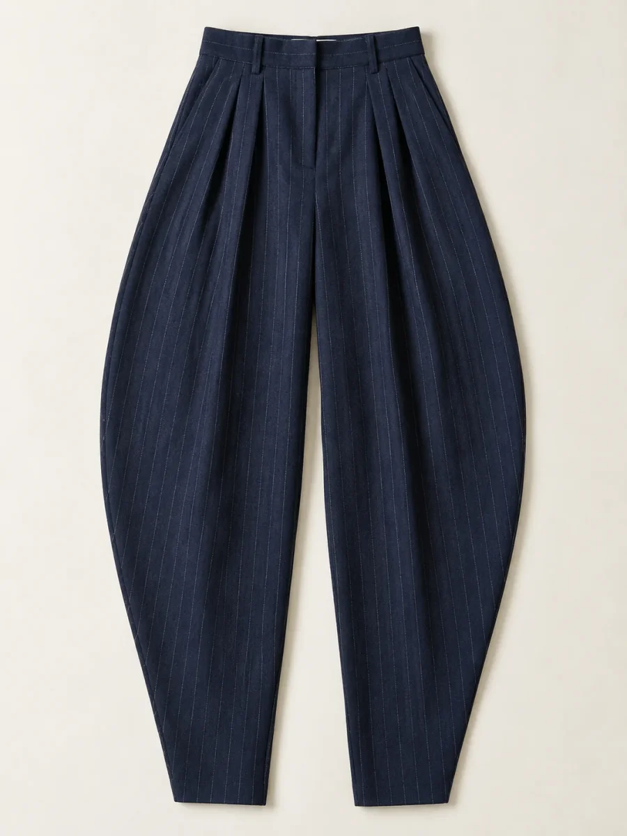 Pinstripe Arc Trouser, flat product photo