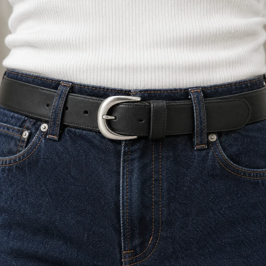 Bracket Buckle Belt auf tiefindigo Jeans