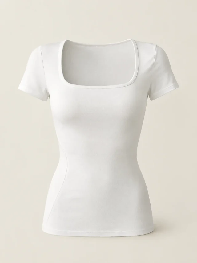 Square-neck Fitted Tee, flat product photo