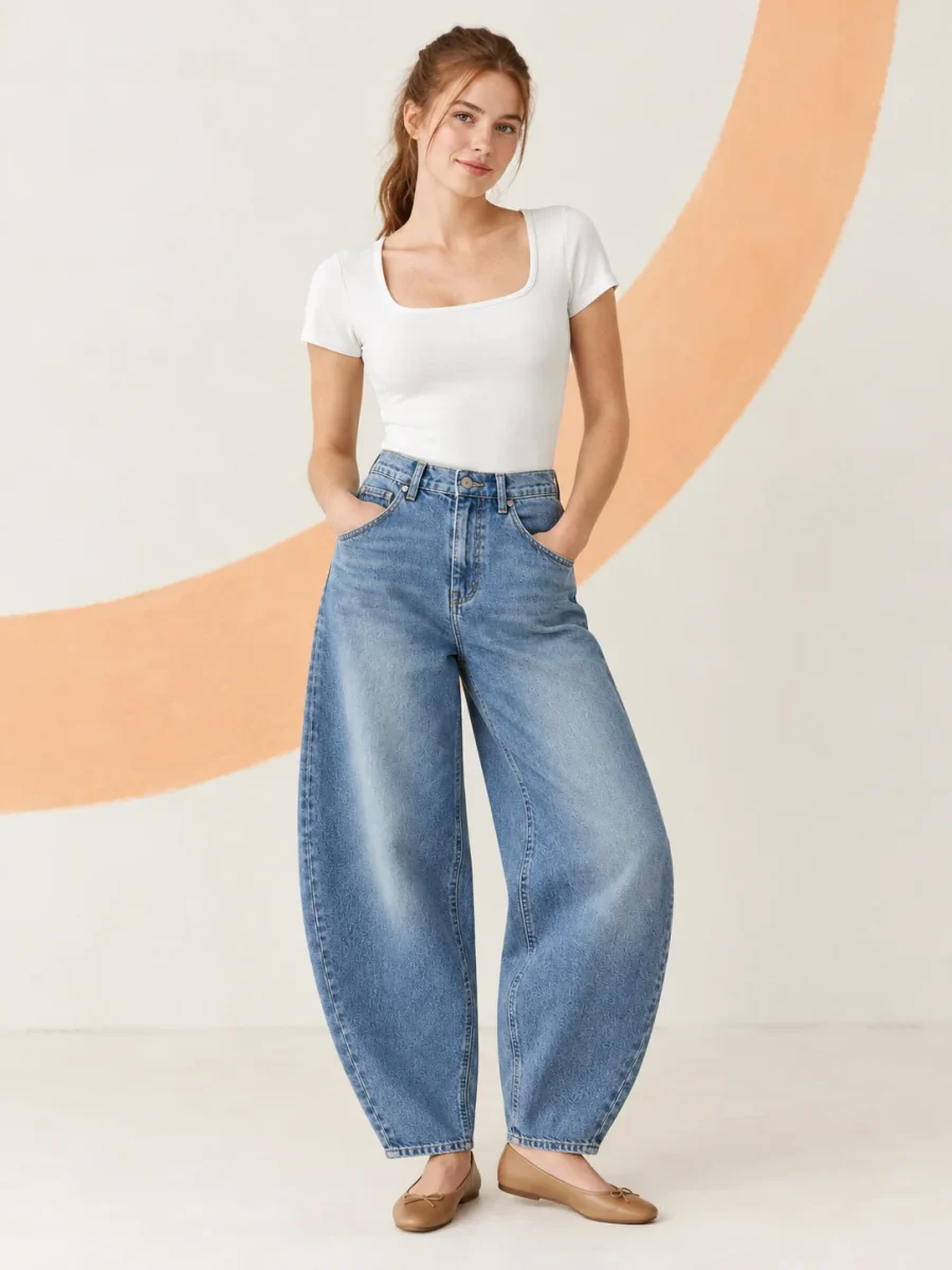 Square-neck Fitted Tee, worn